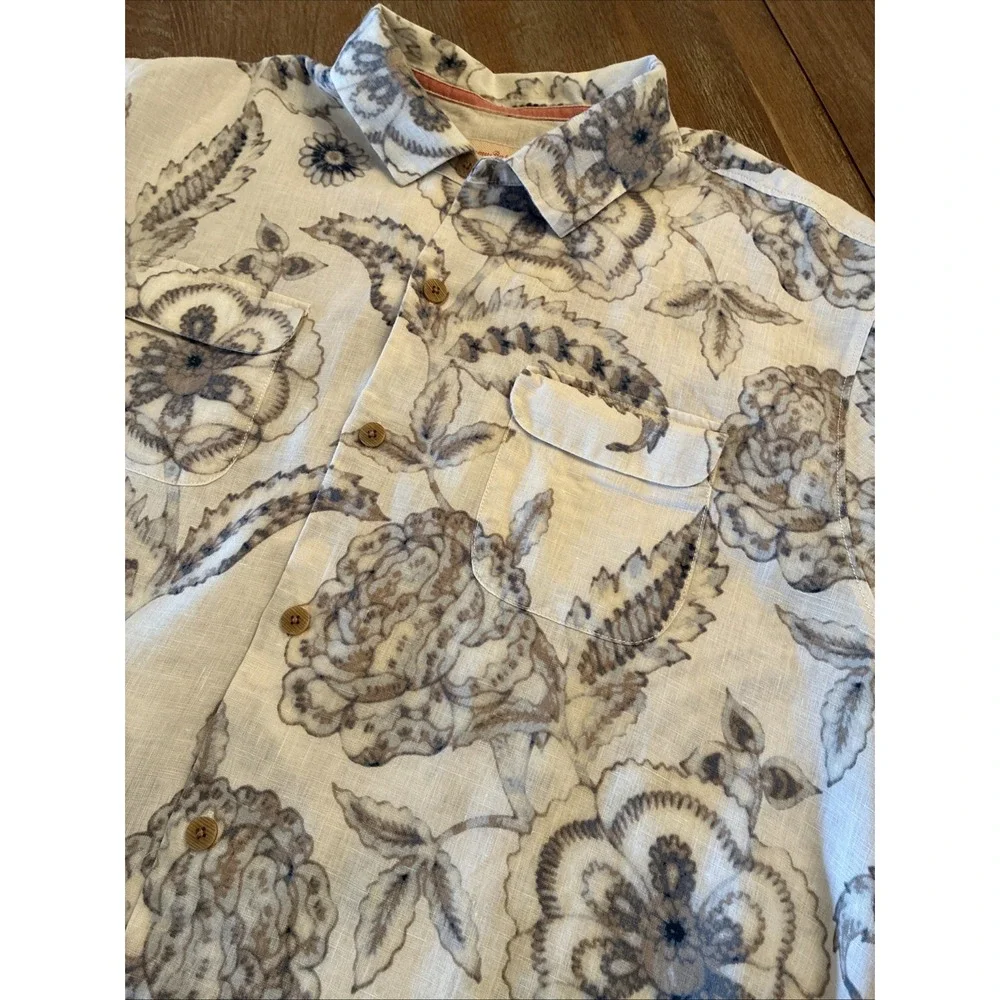 Tommy Bahama 100% Linen Shirt Island Floral Print Mens XL Muted Colors